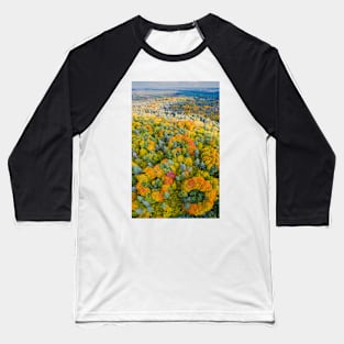 Aerial vertical panoramic view of vibrant color autumn forest Baseball T-Shirt